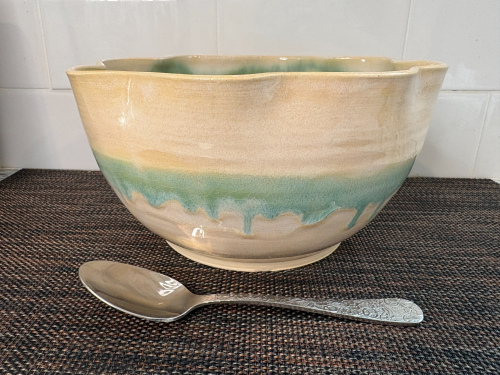 Large Wave Edge Green Flux Bowl