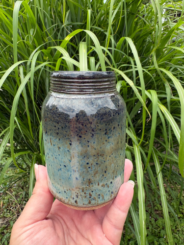 Small Blue Speckled Mason Jar